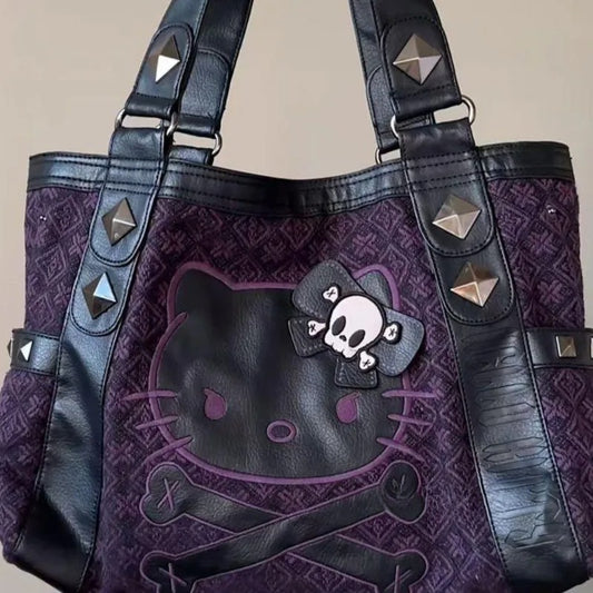 Kitty Vintage Patchwork Purple Tote Bag