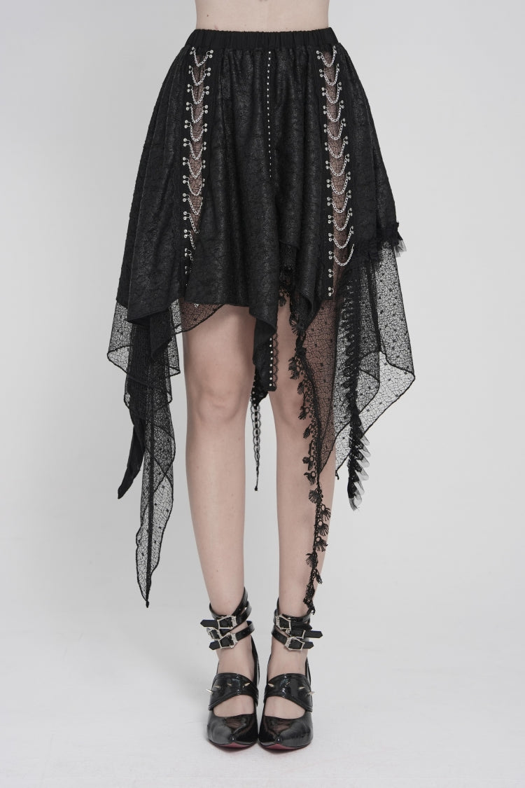 Punk Streamer Skirt with Irregular Hem and Chain Accents