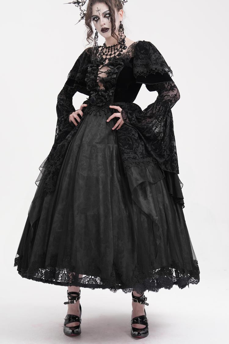 Women's Gothic Dress with Crochet Hanayome Lace and Long Sleeves