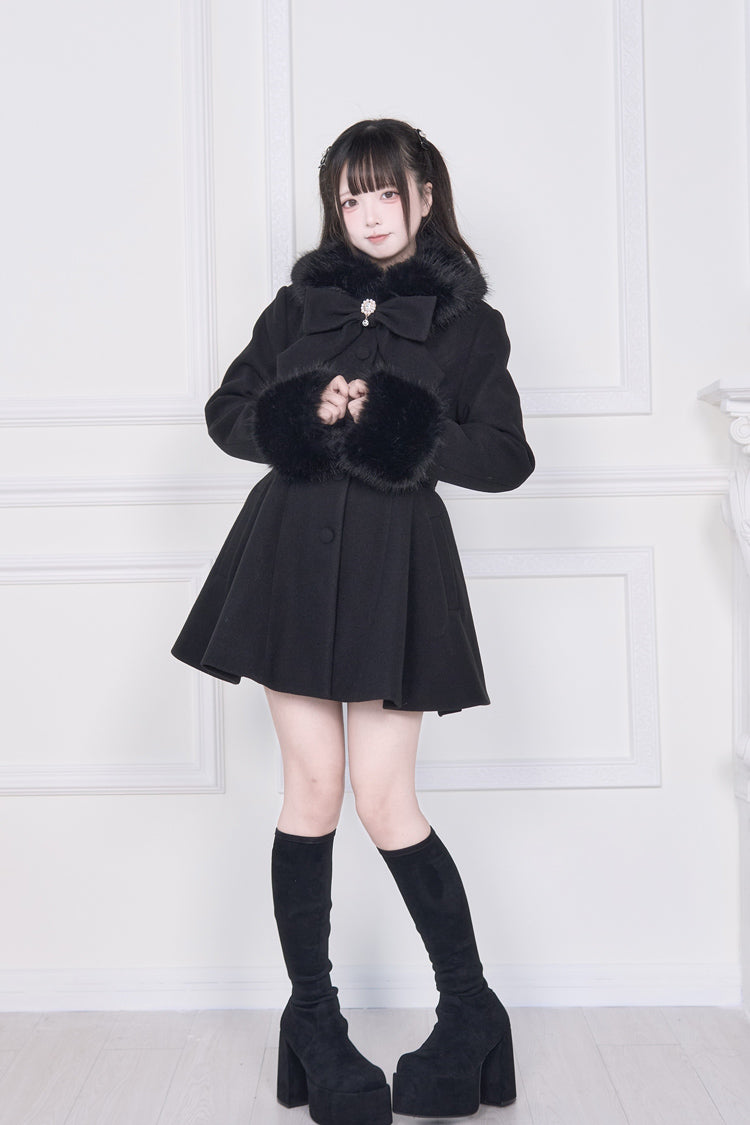 Sweet Lolita Coat with Bowknot and Plush Collar - Gothic Edge
