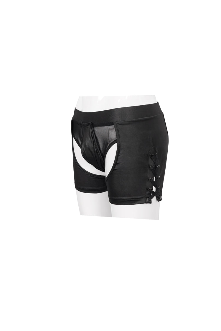 Men's Punk Shorts with Lace-Up Perspective & Slim Fit in Black Knit
