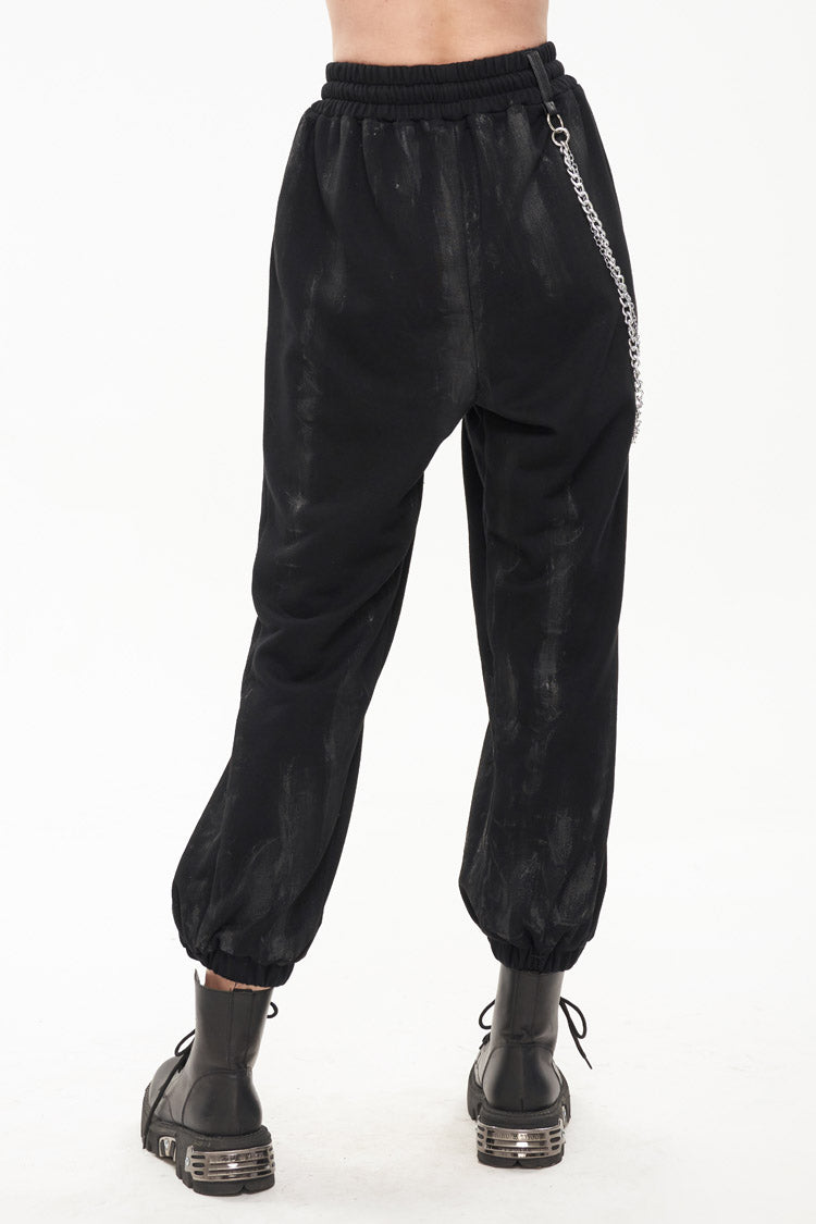 Gothic Pants with Knit Material and Hand-Painted Metal Circle Decoration