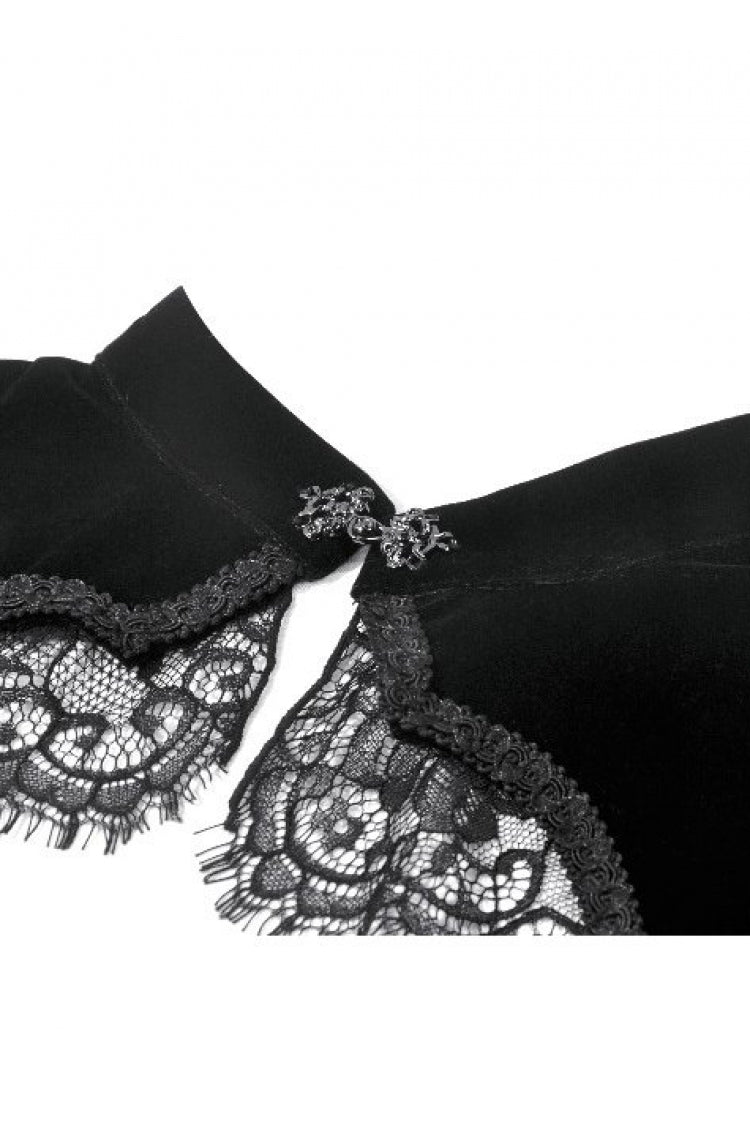 Gothic Shrug with Keyhole Mandarin Collar, Velvet Lace Splice & Flare Sleeves
