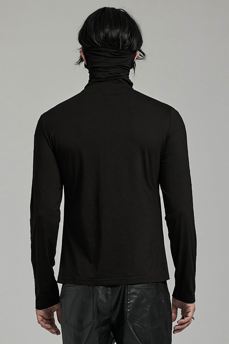 Punk Mesh Blouse with Rivets and Attached Mask, Long-Sleeve Men's Style