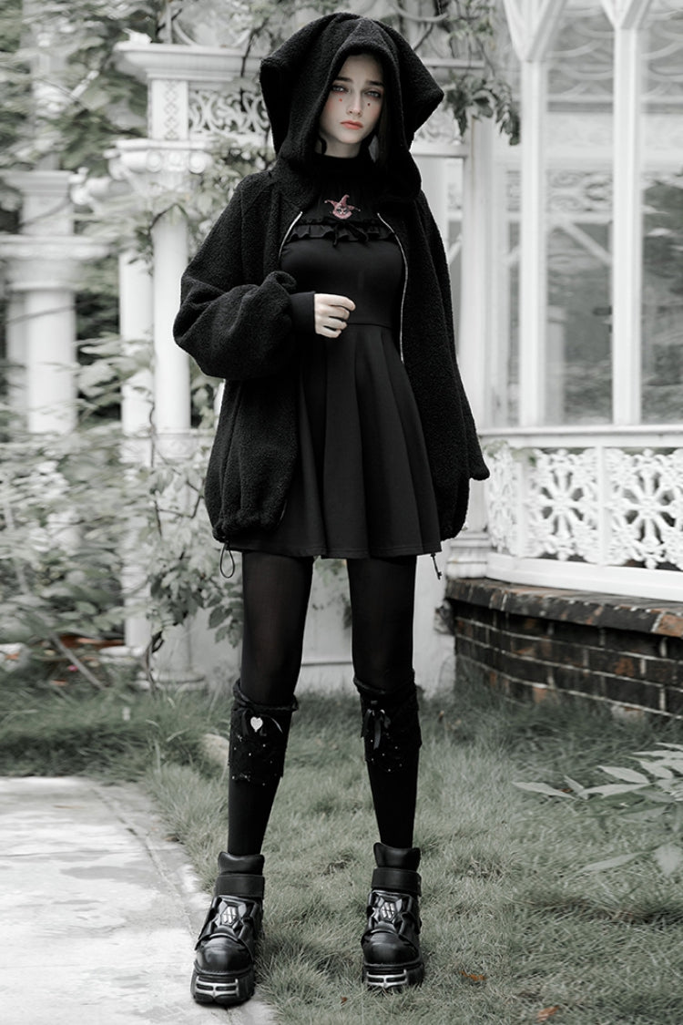 Women's Punk Coat with Clown Hooded Bunny Doll Backpack