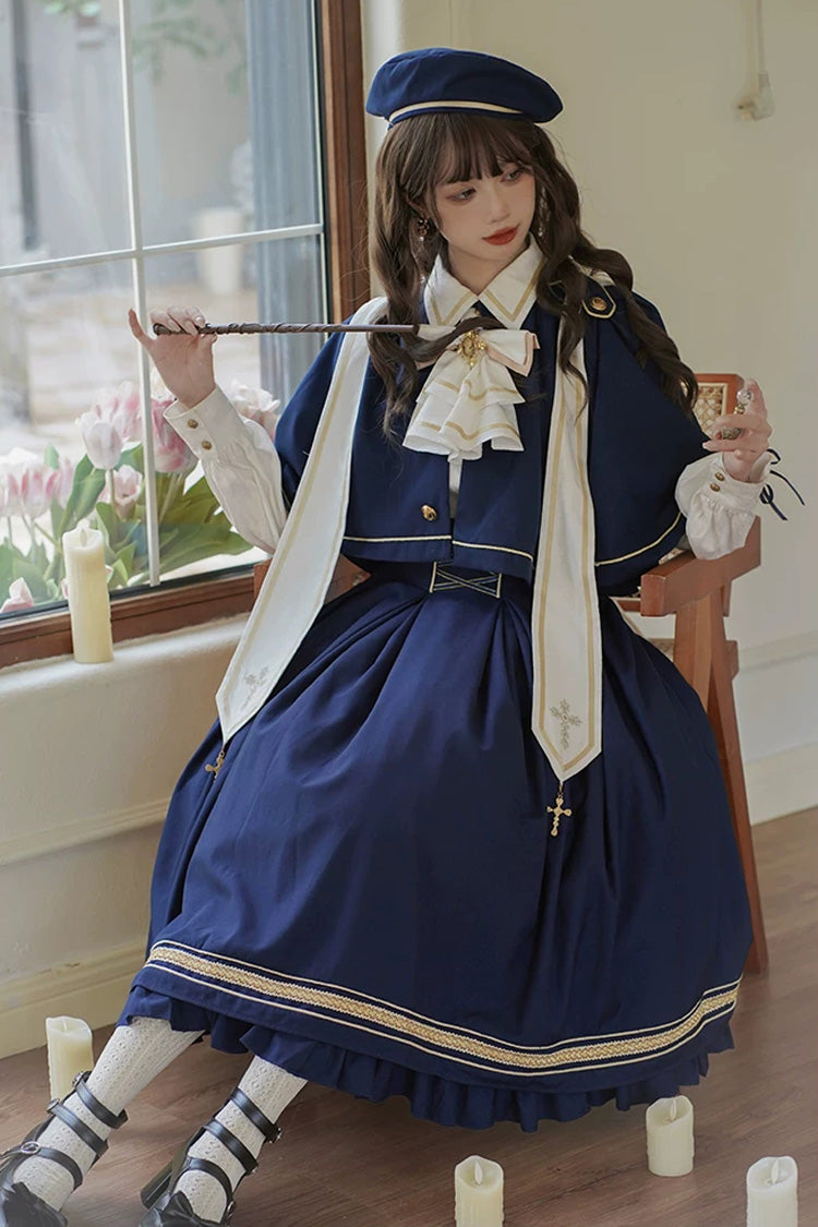 Classic Military Preppy Lace-Up Bustier Dress Set with Ruffles - Choir