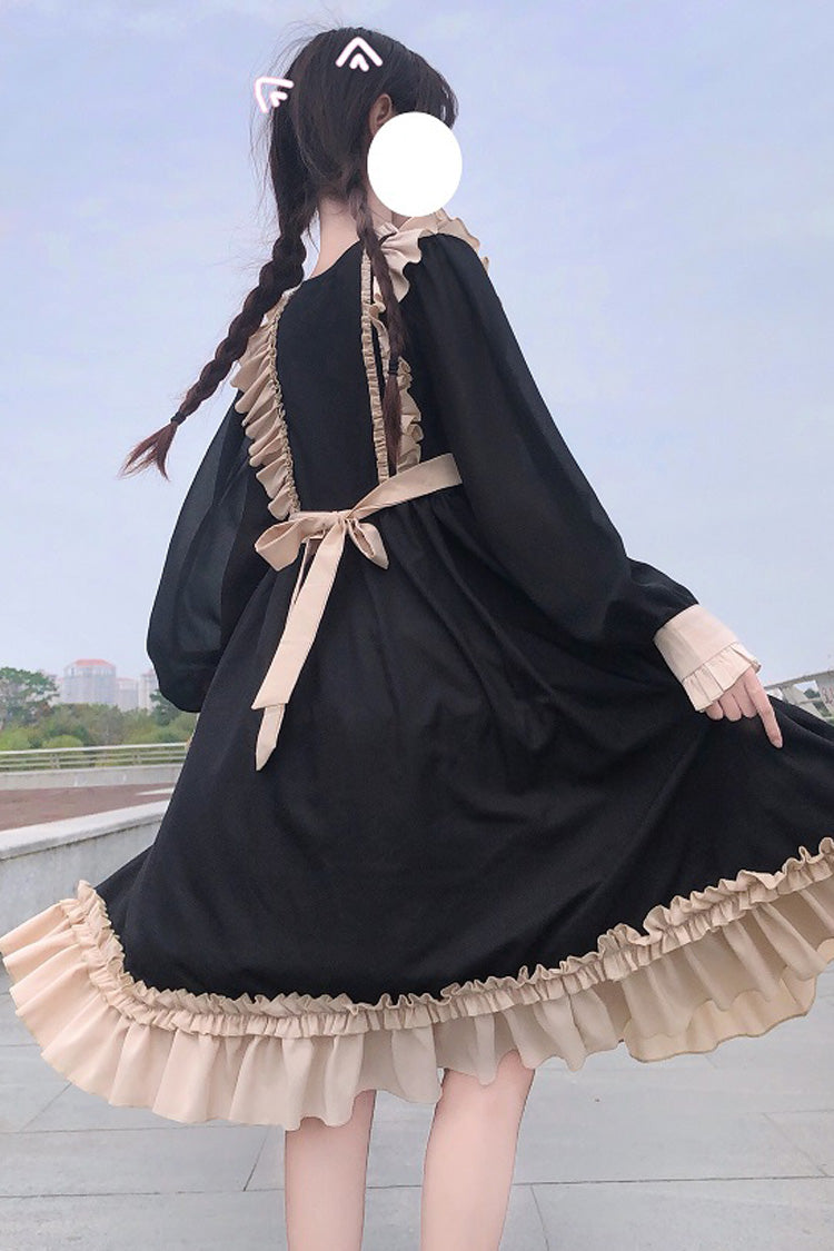 Long-Sleeve Waist Bow Frilled Sweet Lolita One-Piece Dress