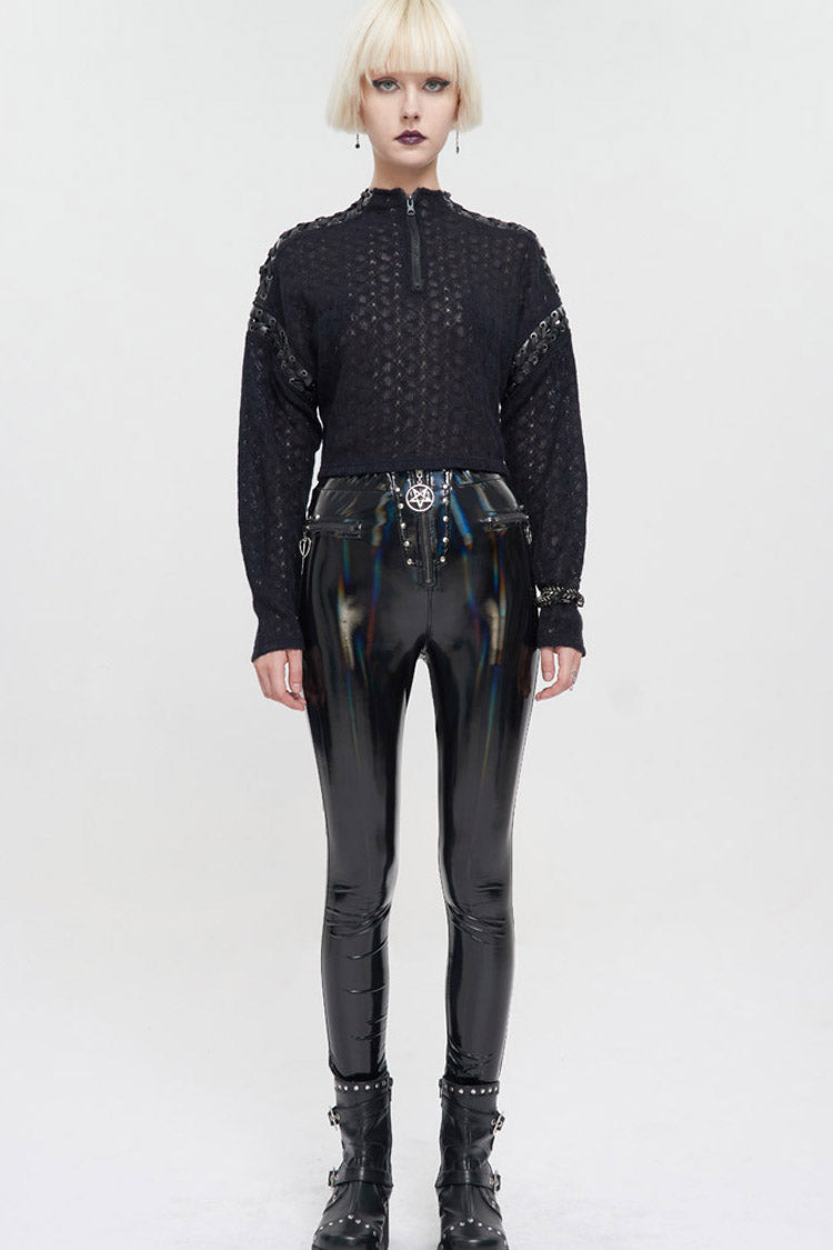 Loose Long-Sleeve Punk Sweater with Perforated Sleeves - Noir