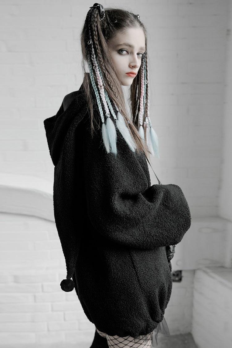 Women's Punk Coat with Clown Hooded Bunny Doll Backpack