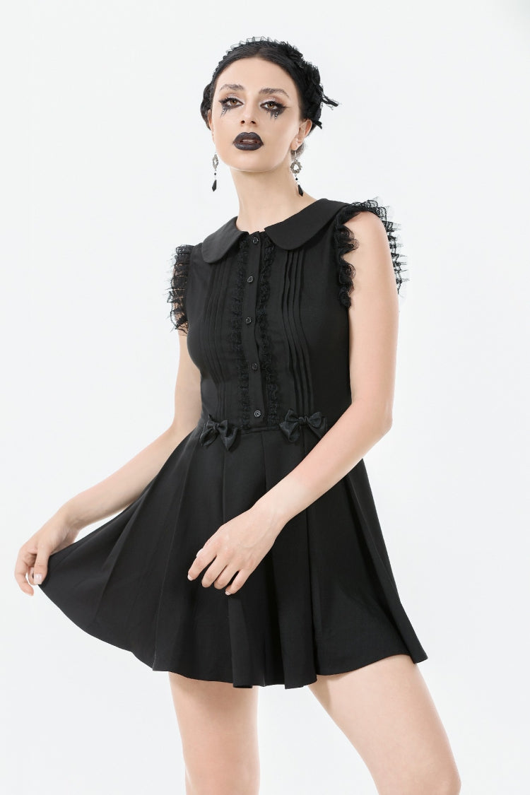 Peter Pan Collar Sleeveless Pleated Graduation Dress