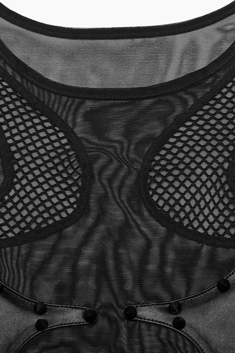 Sheer Mesh Punk Bodysuit for Women