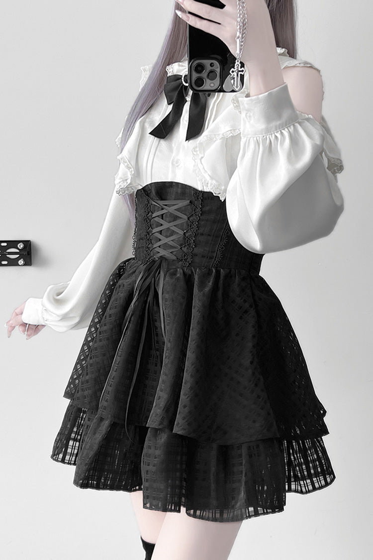 Noir Lace Bowknot Lace-Up Jirai Kei Skirt - Blackberry Rite