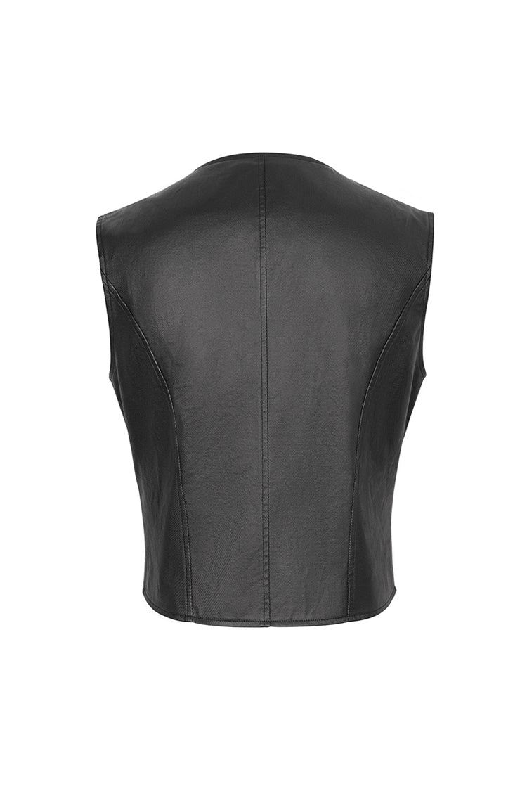 Men's Punk Faux Leather Vest with Zippers - Noir