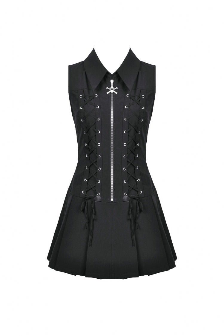 Skull Zip Sleeveless Punk Dress for Women - Gothic Edge