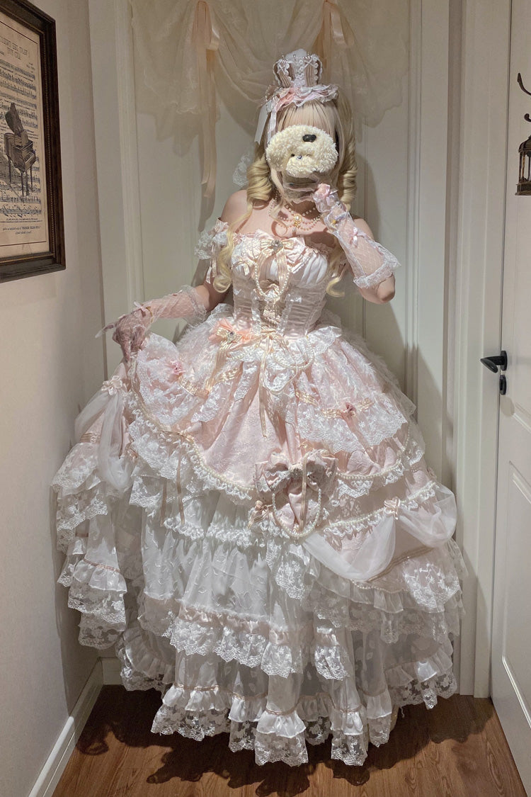 Anna's Ball Square Collar Hanayome Bow Lace JSK, Sweet Princess Ballet Ruffled