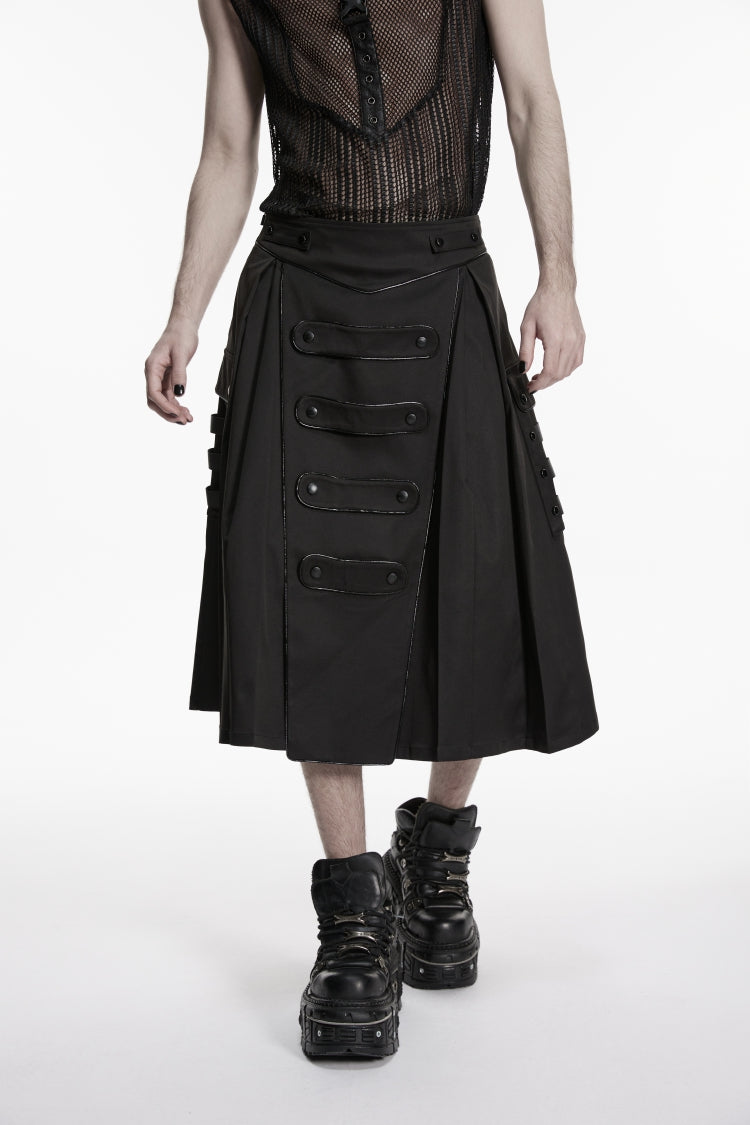 Punk Pleated Skirt with Studs and Pockets
