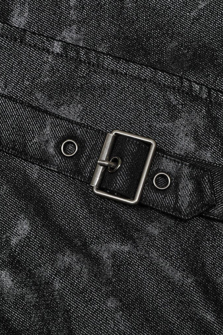 Men's Steampunk Coat with Crackled Mesh, Hollow Stitching and Hood