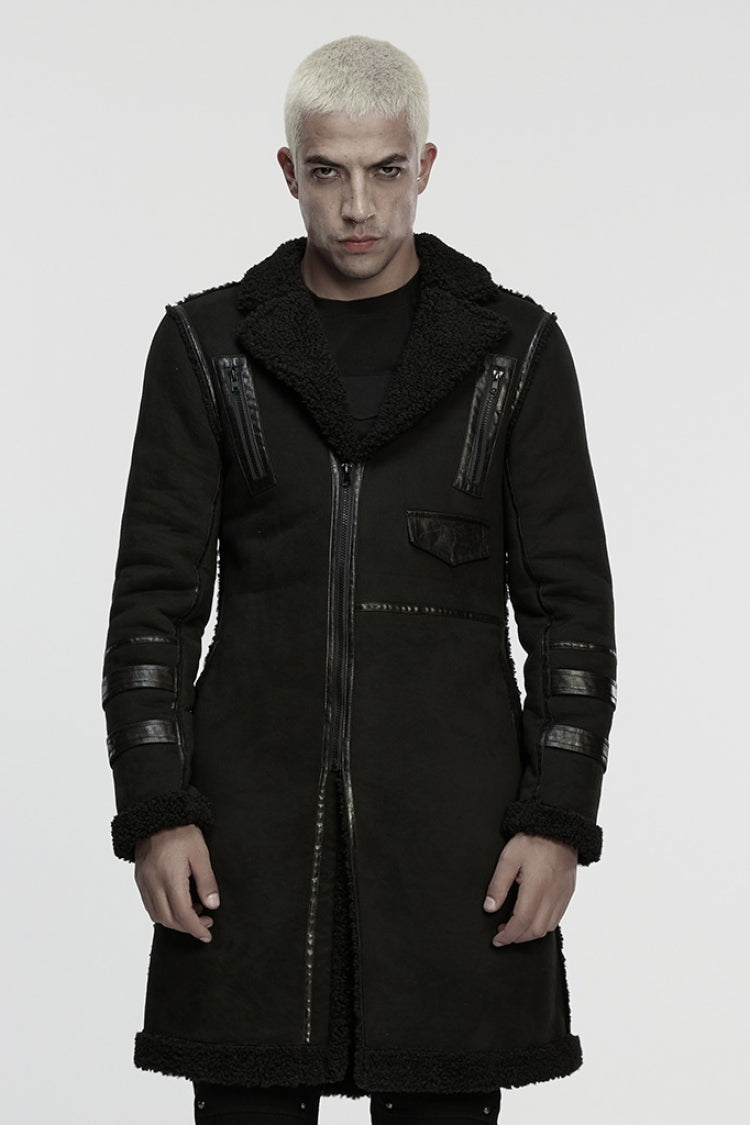 Asymmetric Zipper Jacket with Plush Lapel for Men - Gothic Edge