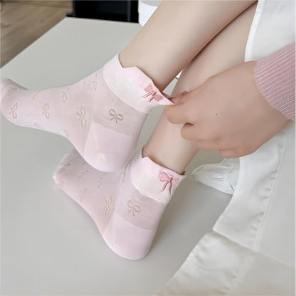 6 Pieces Solid Color Bow Socks