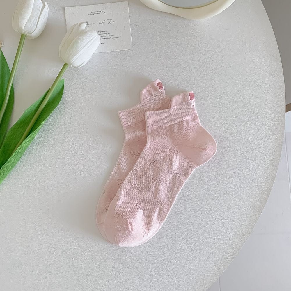 6 Pieces Solid Color Bow Socks