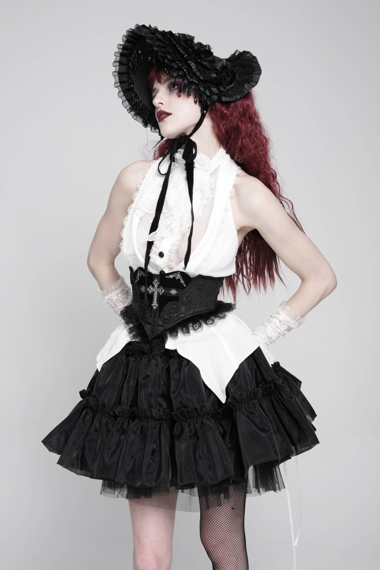 Underbust Corset with Cross and Eye Motif and Slimming Lace-Up