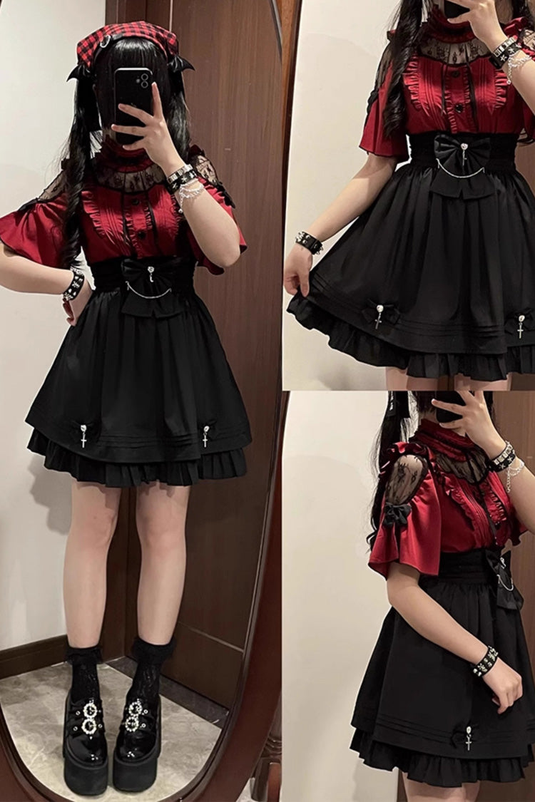 Jirai Kei Lolita Set with Short Sleeves and Embroidery - Magical Girl - Four Shades