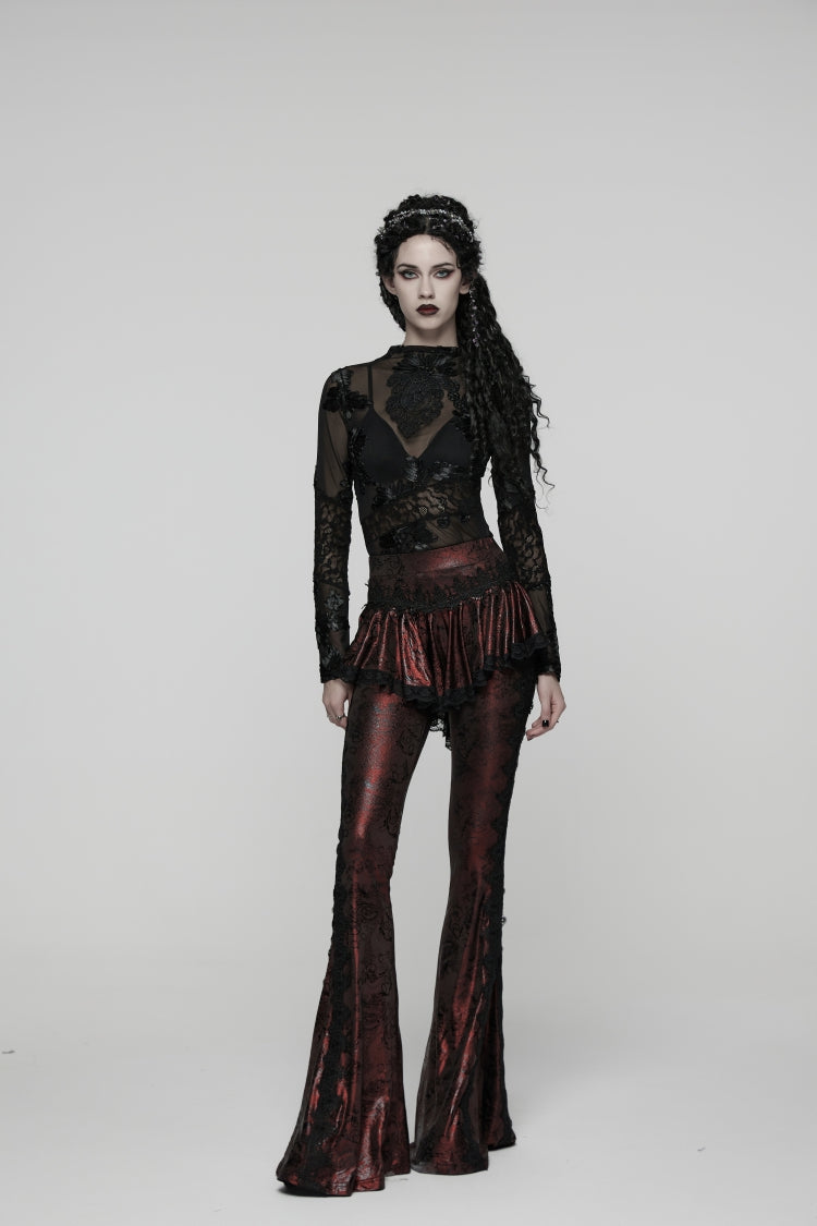 Scarlet Printed Gothic Flared Pants with Faux Two-Piece Style