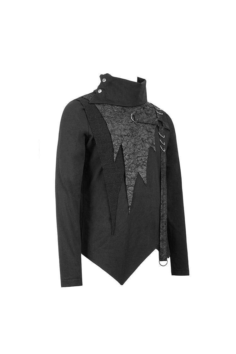 Men's Punk Tee with Cross Clasp and Asymmetric Hem - Noir