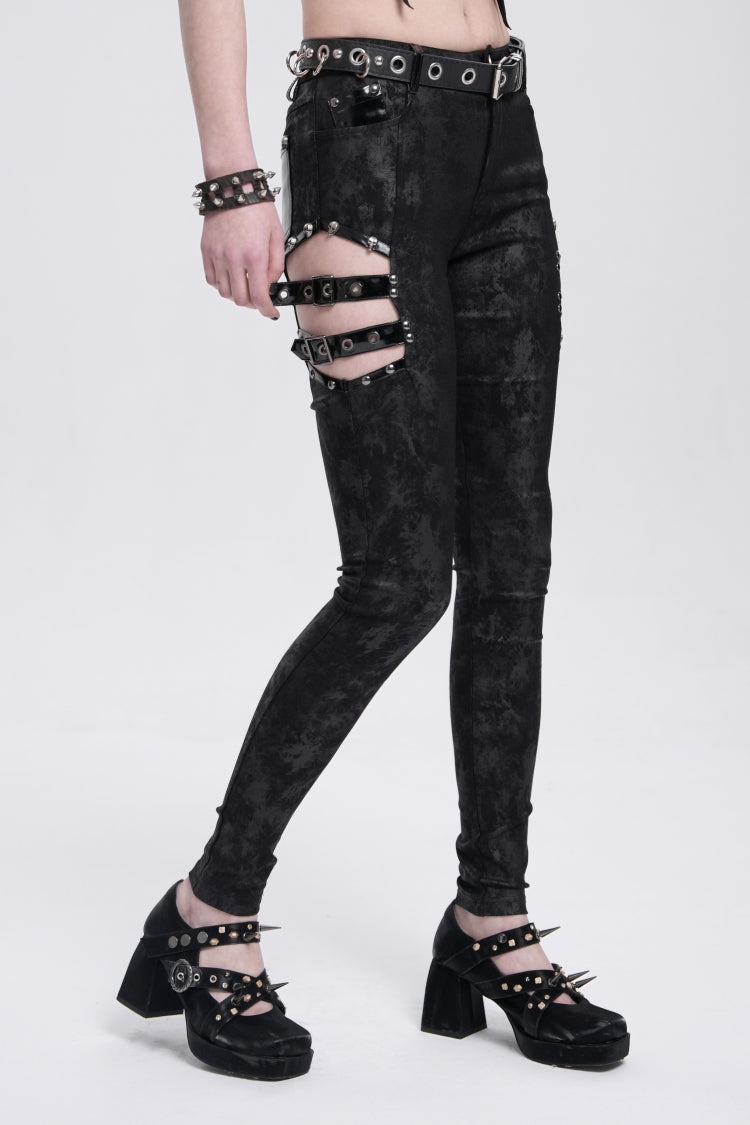 Midnight Cutout Buckle Trousers for Women - Gothic Edge