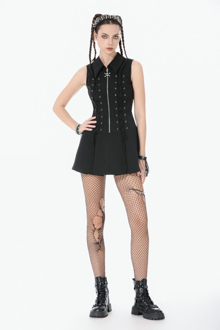 Skull Zip Sleeveless Punk Dress for Women - Gothic Edge