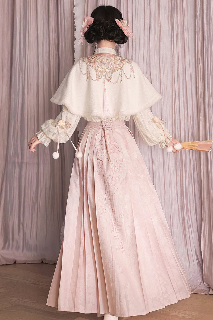 Falling Cherry Blossoms High-Waist Jacquard Print Hanfu Dress Set
