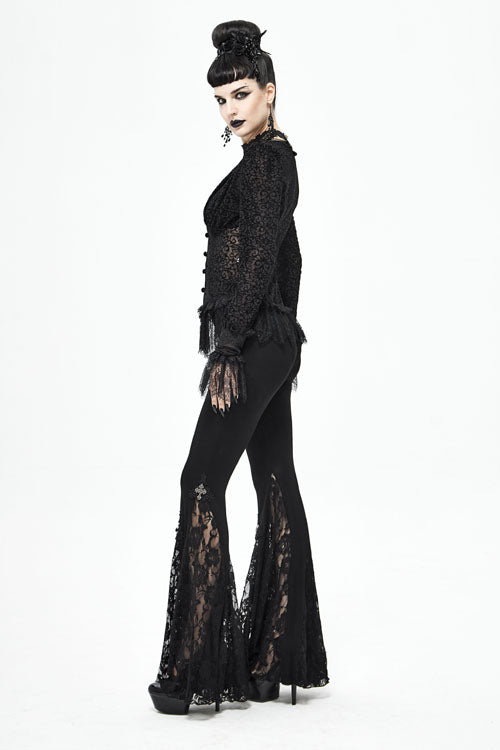 Women's Gothic Pants with Knit Lace Bell Bottoms and Cross Detail