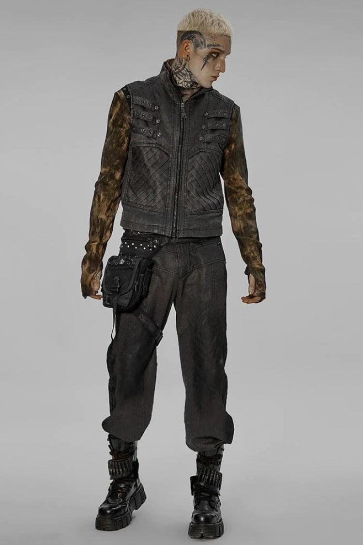 Steampunk Skeleton Claw Zip Vest with Stand Collar and Sleeveless Design