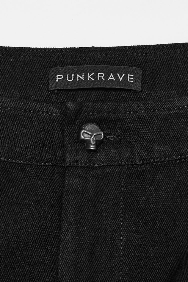 Steampunk Men's Ripped Straight Pants with Metal Rivets and Mesh - Two Tones