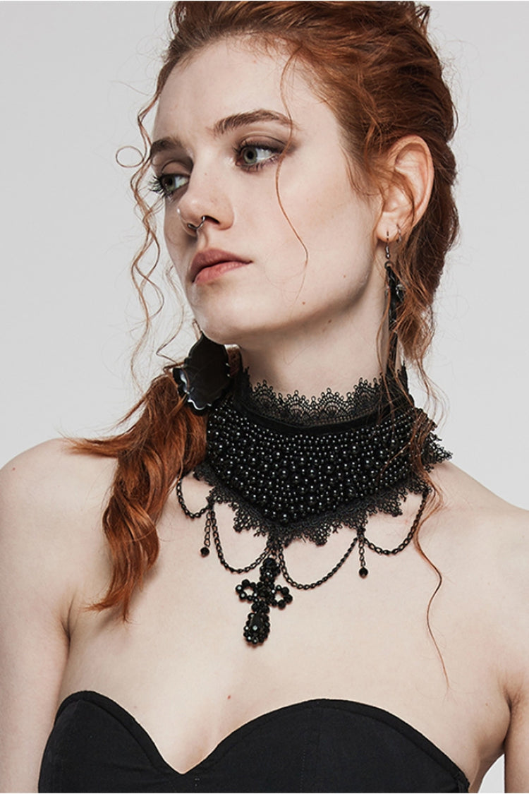 Women's Gorgeous Gothic Choker with Beaded Cross Accent