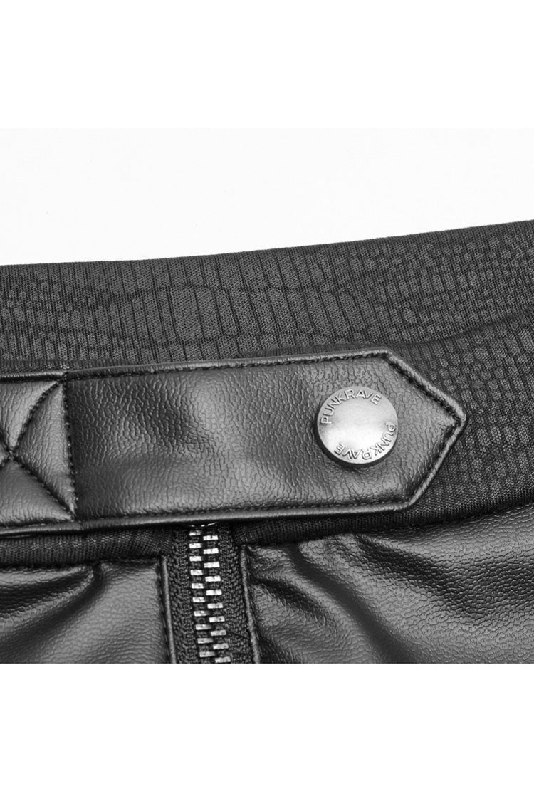 Women's Punk Leggings with Crack Velvet, Knit PU Leather, Metal Buckle and Chain
