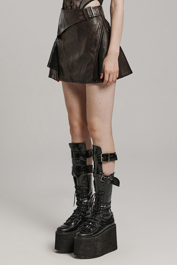 Steampunk Side Zipper Skirt with Faux Leather Buckle