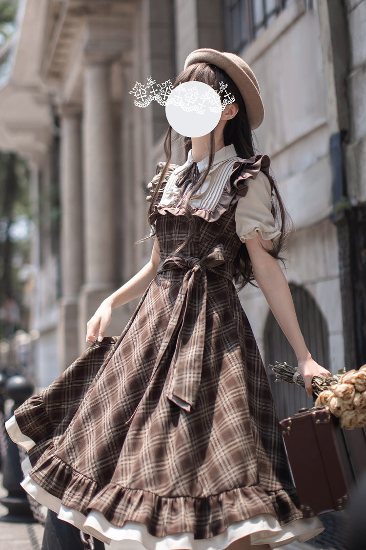 Vintage Lolita Dress with Short Sleeves and Bowknot Ruffle