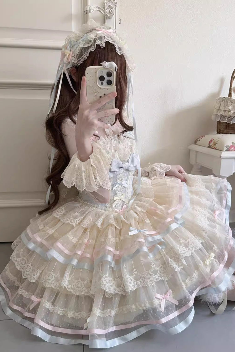 Triple-Layered Ruffled Bow Lace Balletcore JSK - Butterfly Heart Ballet