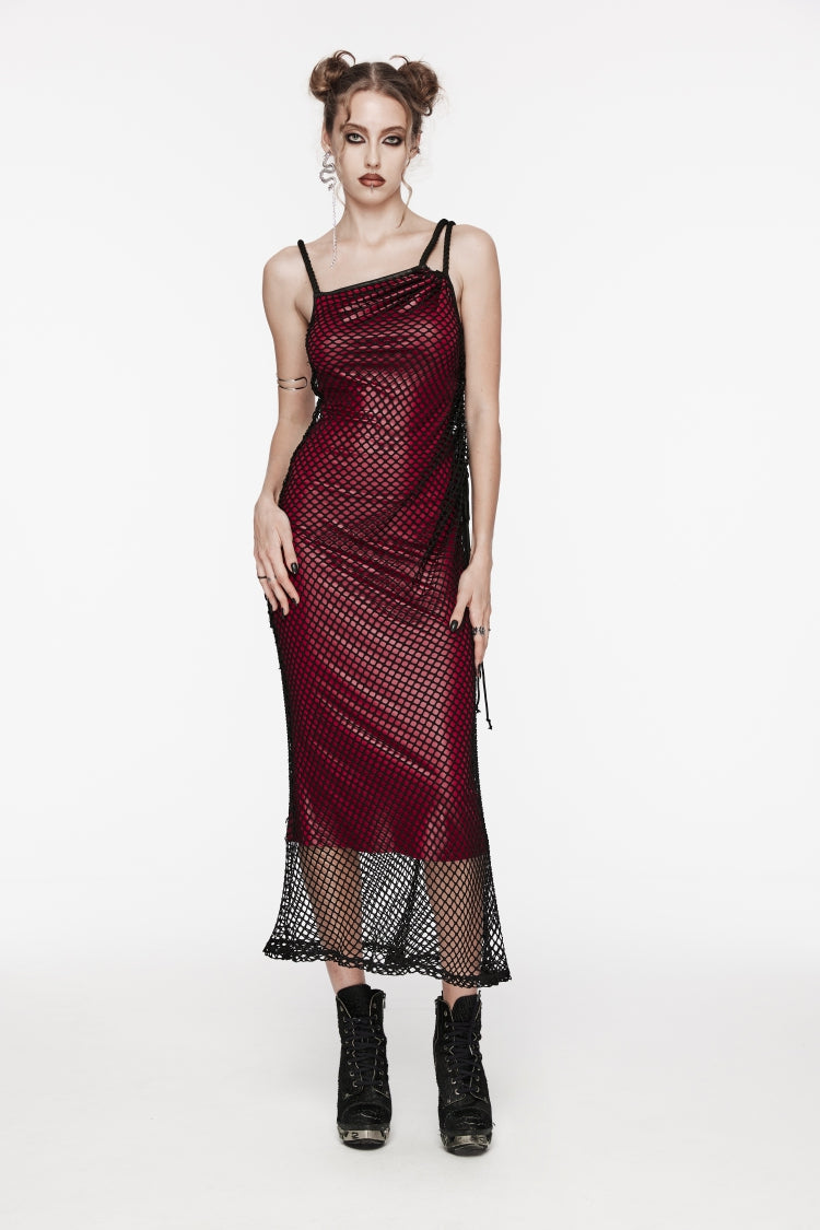Crimson Gothic JSK Dress with Mesh Panels and Eyelet Accents