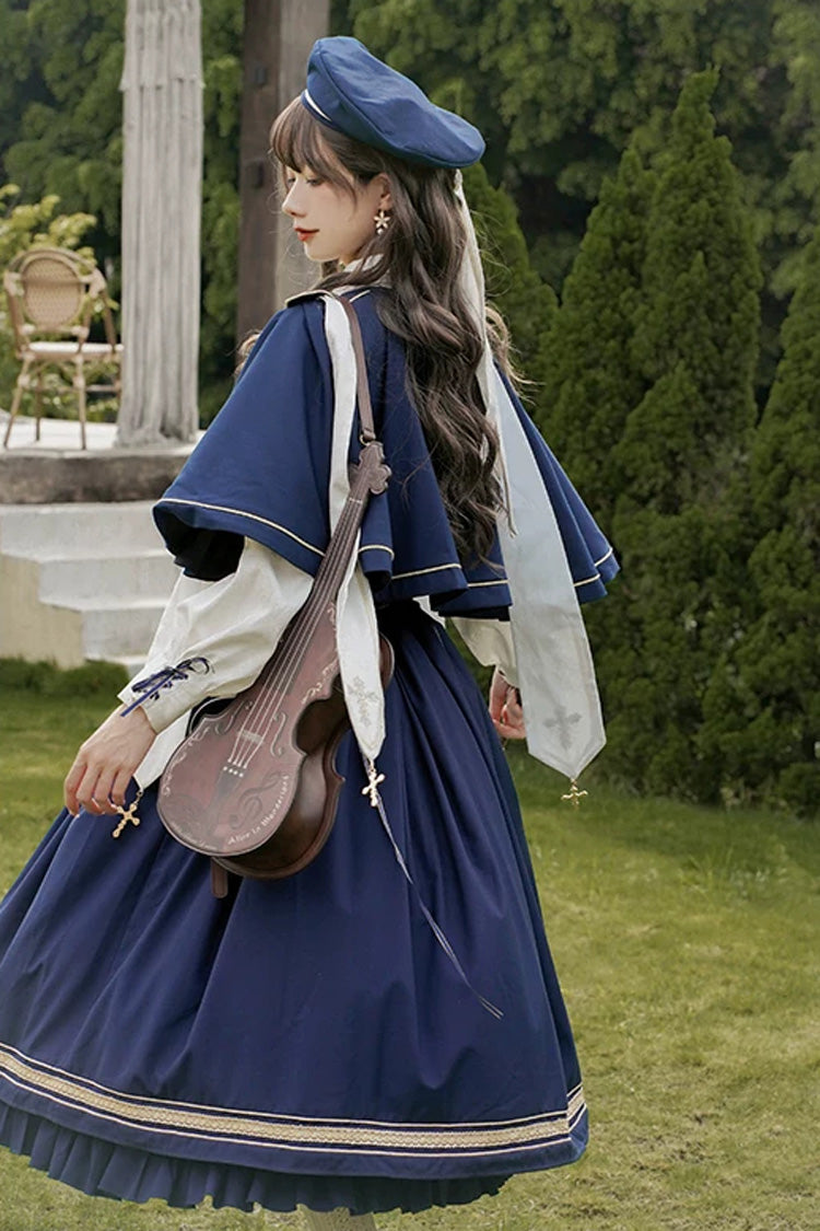 Classic Military Preppy Lace-Up Bustier Dress Set with Ruffles - Choir