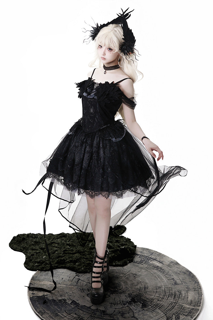 Ruffle Bowknot Ballet Lolita JSK Dress - Black Swan's Prayer