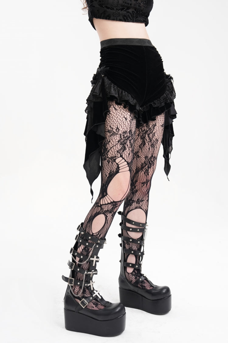 Feathered Ruffle Mesh Shorts for Women - Gothic Edge