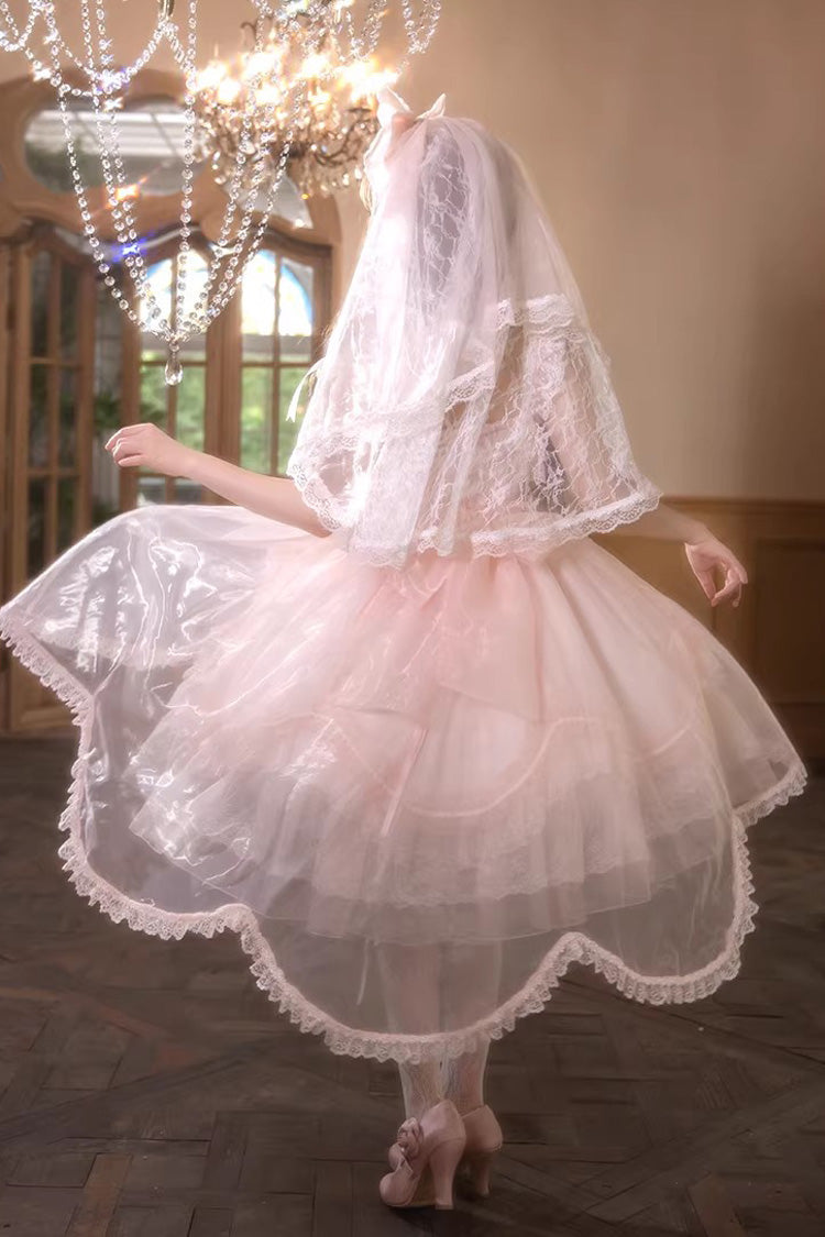 Candy Flavor Square Collar Sleeveless Ruffle Bow Lace Elegant Lolita JSK