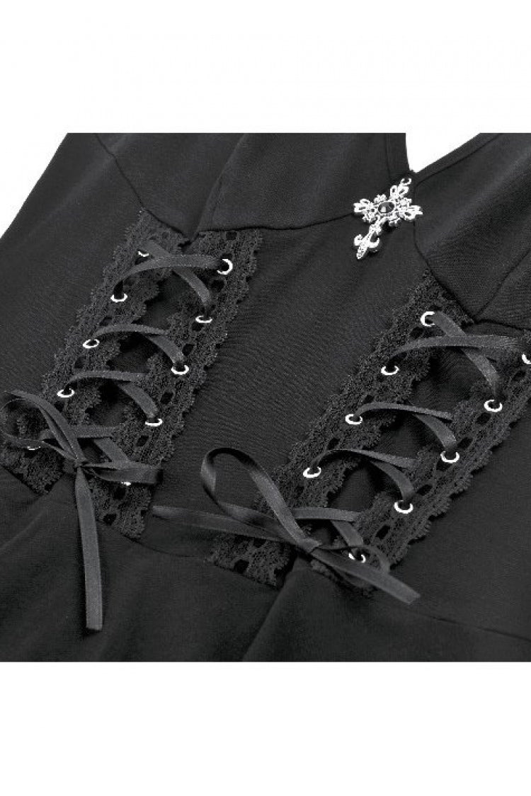 Women's Gothic Short Dress with Plunging Neck, Side Corset and Cross Lace-Up
