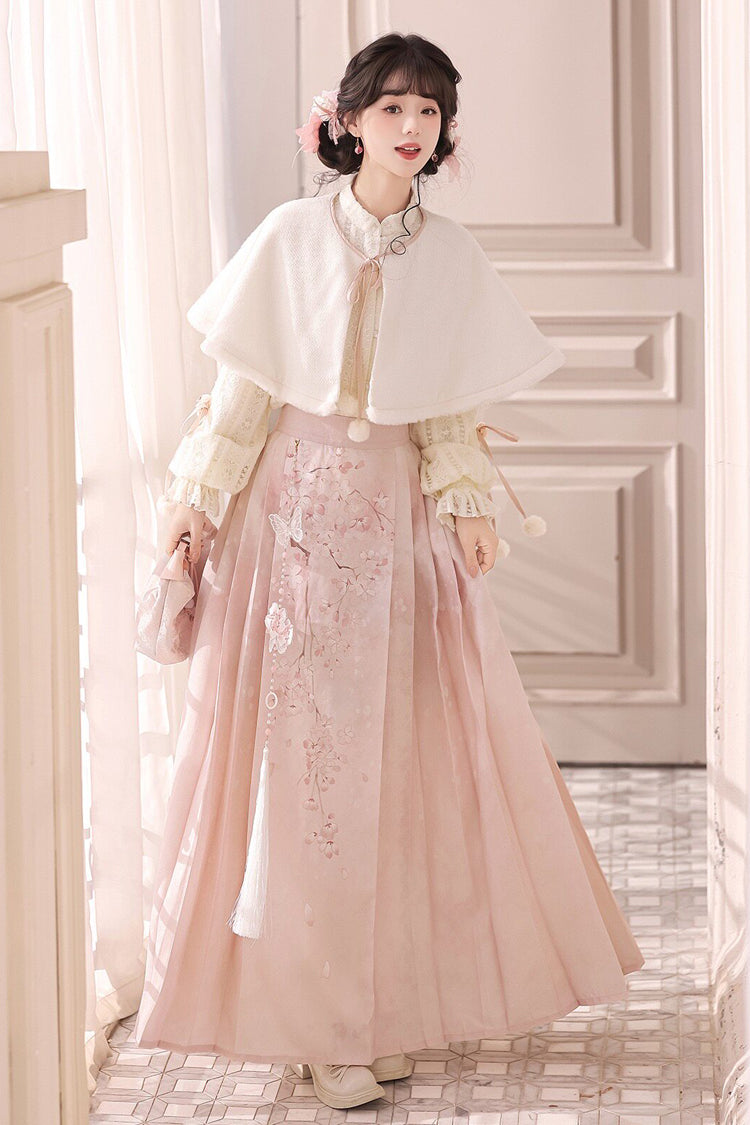 Falling Cherry Blossoms High-Waist Jacquard Print Hanfu Dress Set