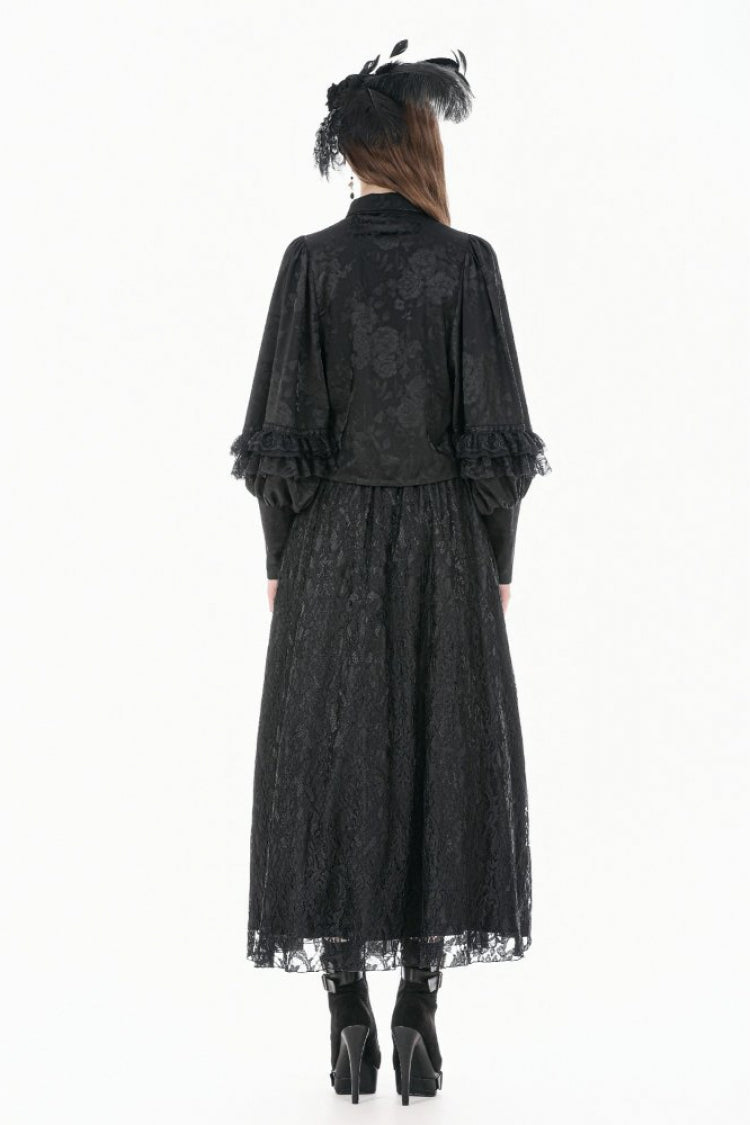 Rose Jacquard Bishop Sleeve Blouse with Tie - Gothic Edge