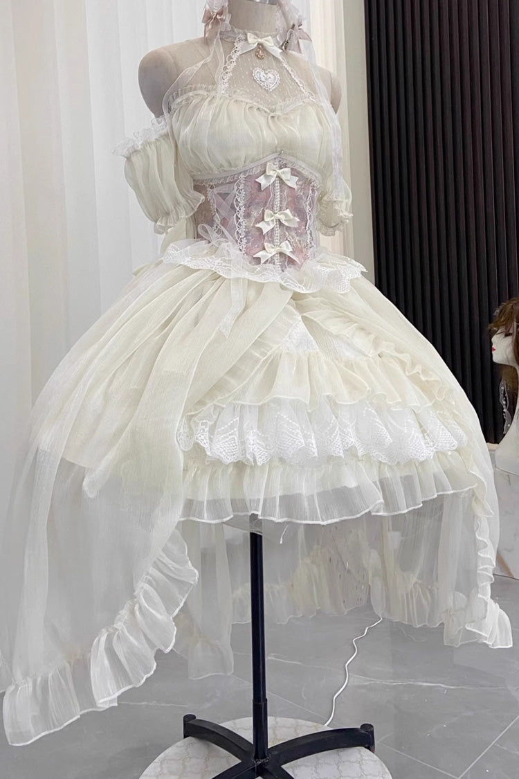 Sweet Lolita Dress with Ballet Twins Ruffle Bowknot, Short Front Long Back in 2 Colors