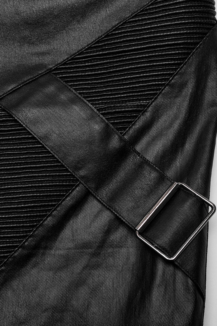 Men's Punk Faux Leather Trousers with Zippers - Noir