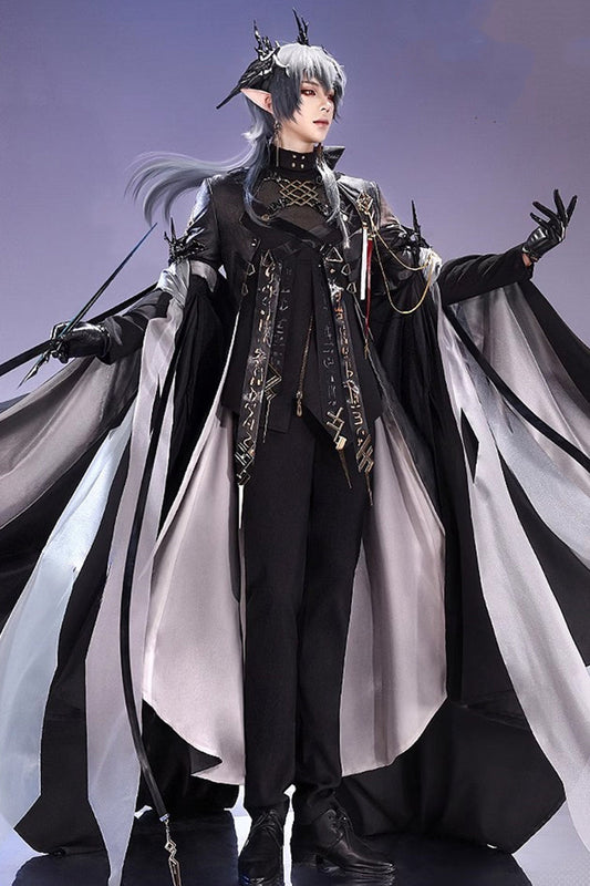 Stand Collar Lace-Up Set with Long Sleeves - Gothic Edge